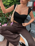 Black Short Sleeve Ribbed Crop Top-Outfit