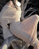 Knit Off-Shoulder Long Sleeve Maxi Dress-Outfit