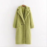 Notched Collar Hairy Shaggy Faux Fur Long Teddy Coat Ivory Woman Shearling Fluffy X-Long Jackets Keep Warm