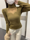 Collar Mesh Splicing Long-Sleeved Knitted Shirt Women's New Autumn Design Sense Korean Version Of The Temperament Of Short-Term