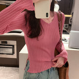 Thin Korean Horn Sleeve Knitted Sweater New Sweet Slim And Forked Underwear In Autumn And Winter-Outfit