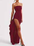 Fongt New Evening Dress Party Girl With A Word Collar Collar Breast Dress Sexy Bare Back High Open Fork Dress