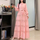 Fongt Gentle Style Dress Spring New Female Design Hollow Lace Splicing Bubble Sleeve Holiday Dress