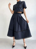 Fongt Beautiful Suit Woman 2025 New Short Shirt High-Waisted Lace Embroidered Skirt Two Sets Of Autumn And Winter