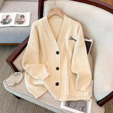 Sweater Coat Female Spring And Autumn Large Size Fat Mm Thin V-Necked Knitted Sweater Advanced Sense College Style Blouse Girl-Outfit