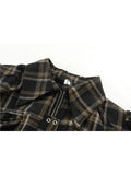 New Women Fashion Vintage Plaid Shirt Hollow Out Long Sleeve Zippers Streetwear Tide Crop Top Gothic Female Blouses