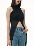 Spring 2025 New Temperament Commuting Wind Half-High Collar Plus Long Sleeveless Solid Color Knitted Sweater