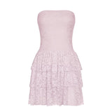 Fongt Romantic Sexy Lace Shoulder Corset Dress Niche Design Thin Cash Short Cake Skirt