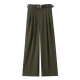 Fongt Women's Clothing 2025 New Women's Winter Belt Double-Folded Pants