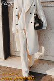 Blends Winter Coat For Women Lapel Double-Breasted Office Lady Long Jackets Windbreaker 2023 Casual Female Coats