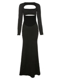 Cut Out Long Sleeve Rib Maxi Dress-Outfit