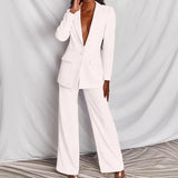 Women's Formal Office 2PCS Sets Solid Blazer Suits and Pants Sets Slim Fit Women's Pants Suits Sets Temperament