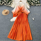 Fongt Suit Female Strap To Waist Gradient Color Pressure Folding Shirt High Waist 100 Folded Skirt Two Sets