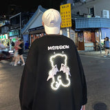 Harajuku Sweatshirt Hoodies Women Oversize Long Sleeve Loose Couple Clothes Reflective Devil Pullover Female Kawaii