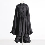 Spring 2025 New Fashion Temperament 100 Folded Waist Design Feel Lotle Side Cape Long Dress Dress