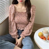Floral Print Crop Top Harajuku Women 2021 Summer Off Shoulder Flare Sleeve Tee Shirt Femme Blusas Feminina Verao