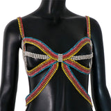 Rhinestones Big Bow-knot Bra Chain Color Crystal Lingerie Body Bralette Chest Waist Chain Rave Bikinis