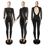 Mesh Sequin Patchwork See Through Catsuit Jumpsuit Women Party Night Going Out Outfits Club Outfits Backless Bodycon Romper-Outfit