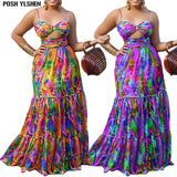 African Women Sexy Spaghetti Strap Maxi Dresses Summer Vintage Casual Sleeveless Dress Female Camisole Long Party Dress