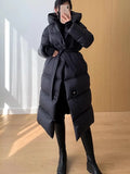 90 White Duck Down Long Down Jacket Female 2023 Winter New Thickened High-End Waist Show Thin Over The Knee Coat Hot Style-Outfit