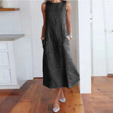 Striped Round Collar Sleeveless Large Slim Dress-Outfit