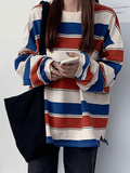Vintage Striped Pullover Sweatshirt-Outfit
