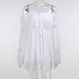 Summer New Sexy Skirt Temperament One Word Irregular Chiffon Waist Dress Girl-Outfit
