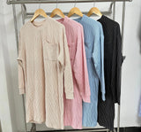 New Round Collar Solid Color Pocket Loose Long-Sleeved Dress Women-Outfit