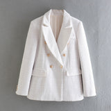 Fongt Women's Textured Double Breasted Blazer New 2023 Autumn / Winter Fashion Casual Top-Outfit