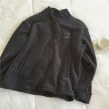 Embroidery Zip Up Fleece Jacket-Outfit