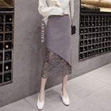 And Winter Lace Spliced Half Skirt High Waist Design Sense Positive And Negative Knitted Slit Hip Skirt Temperament One-Step Skirt-Outfit