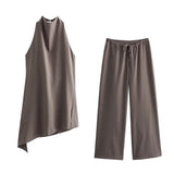 New Collar Minimalist Blouse Middle Waist Trousers Suit-Outfit