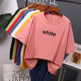 Lttter Printed Cotton T Shirts Women Summer Harajuku Basic Loose Tees for Girl Simple Oversized Female Tops