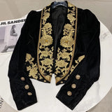 autumn new black heavy industry embroidery court style velvet slim fit casual