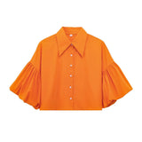 Fongt Short Top 2025 Spring Five-Sleeve Retro Temperament Bubble Sleeve Loose Shirt