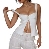 Front Slit Tie-Up Bustier Top-Outfit