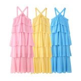 Fongt Women's Explosive Three-Dimensional Flower Trim Layer Chiffon Dress