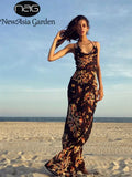 Sexy Long Dress Women Backless Lace Up Beach Party Dresses Summer Resort Style Fireworks Print Elegant Maxi Dress