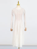 Fongt Temperament Dress Women's New Spring 2025 New Standing Collar Mesh Half-Perspective High-End Long Sleeve Swing