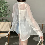 Fongt Silk Cardigan Small Loose Thin Long Sleeve Sunscreen Shirt Women's Summer Design Sense Back Open Fork Shirt
