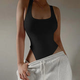 Fongt Style 2024 Summer Women's Solid Color Slim U-Neck Sleeveless Vest Jumpsuit-Outfit