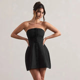 Buttoned Tube Fitted Mini Dress-Outfit