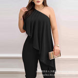 Temperament Women's Wear 2023 Women's Diagonal Shoulder Flounce Jumpsuit-Outfit