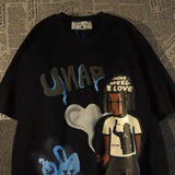 Cotton High Quality Oversized T Shirt 90s American Hip Hop Boy Cartoon Graffiti Tees Unisex Summer Loose Short Sleeve Tops-Outfit