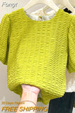 Women Sweet Round Neck Puff Sleeves Blouses Korean Chic Loose Lantern Sleeve