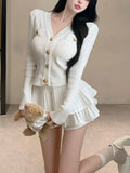 New Korea Fashion Knitted Suit Black Slim 2 Piece Skirt Set Casual Elegant Sweater + Women Outwear Casual Y2k Mini Skirt-Outfit