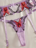 Purple Butterfly Embroidery Lingerie Set-Outfit