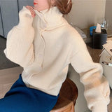 New 2021 Women's Sweaters Winter Spring Turtleneck Fashionable Buttons Oversize Short Cardigans Knitwear