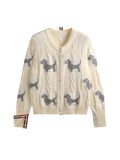 Fongt Spring And Autumn Women's Round-Neck Knitted Shirt Jacket Puppy Pattern Sweater Women Put On The Long Sleeve Design Sense