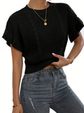 Fongt New Twisted Rope Flounce Short Sleeve Round Collar Knit Sweater Women Top-Outfit